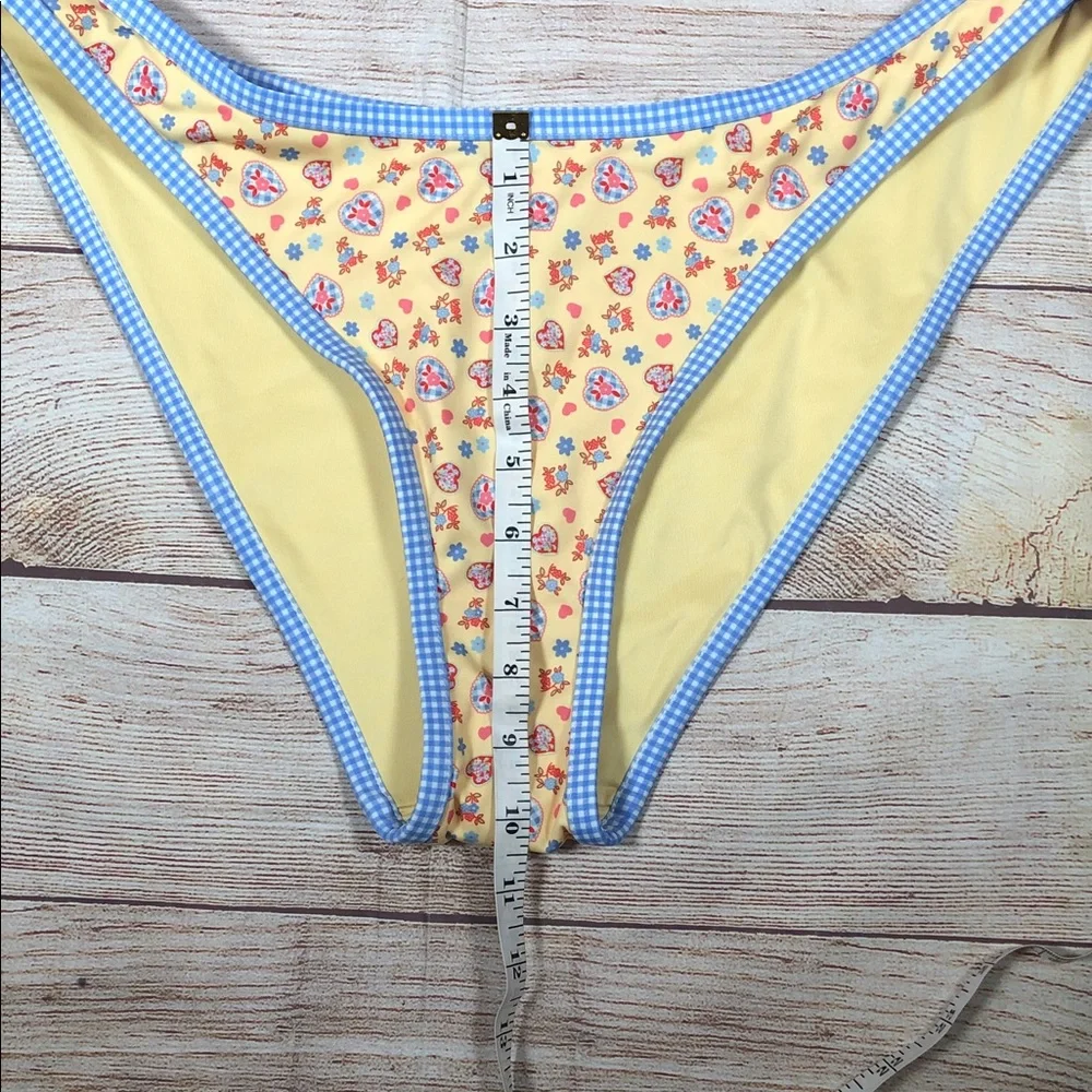 Frankie's Bikinis x PINK Yellow Floral Bikini‎ Bottom with Blue Gingham Trim